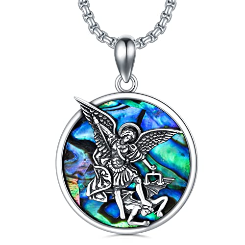 Shusukue Saint Michael Anhänger Kette 925 Sterling Silber Michael Erzengel Medaille Halskette Religiöse Amulett Halskette für Frauen und Männer Geschenke für Jungen Frauen