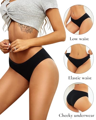 Image of ALL OF SHE Womens Underwear Cotton Hipster Panties Breathable Sexy Cheeky Stretch Soft Ladies Bikini Underwear 6 Pack S-XXL