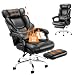 Produktbild COLAMY Ergonomischer Bürostuhl mit Fußstütze & Lendenkissen - Chefsessel mit Verstellbarer Rückenlehne (90-135°), Hochwertiges Leder, Home Office Chair für Langzeitkomfort, Schwarz