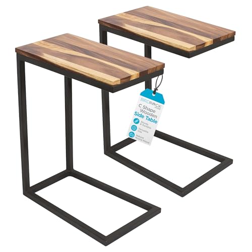 BirdRock Home Acacia Wood TV Tray Side Table | Set of 2 | Industrial Design | Natural Wood Bed Sofa Snack End Table