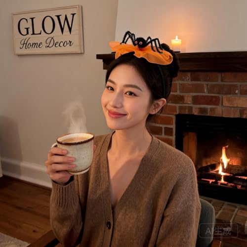 9 Inch Fuzzy Spider Organza Bow Halloween Headband for Costume Parties — view 4