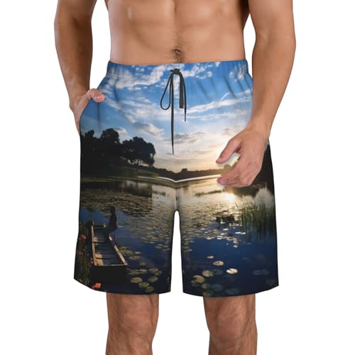 Fishing Scenic Men's Quick Dry Beach Shorts Swim Trunks with Pockets Board Shorts