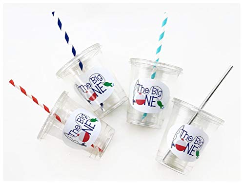 The Big One First Birthday Fishing Party Becher Plastikdeckel Papierstrohhalme (12 Set) Cover