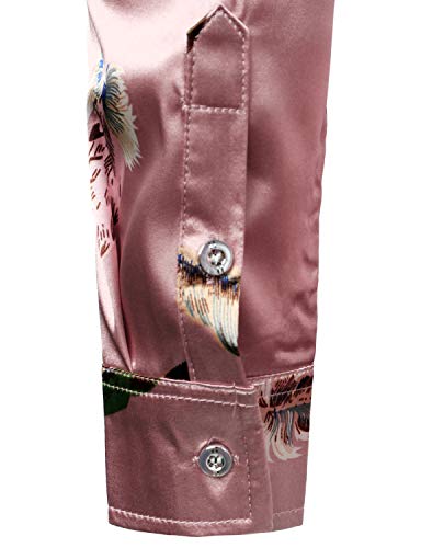 Image of ZEROYAA Men's Luxury Printed Silk Like Satin Button Down Dress Shirt for Party Prom