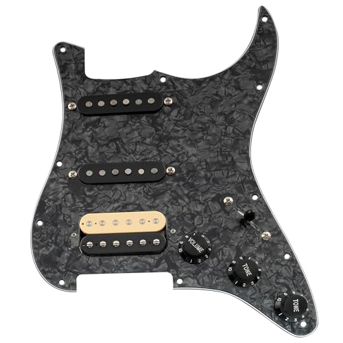 Musiclily Pro Auto-Split HSS Loaded Pickguard ST Prewired Pickguard with Artec Alnico 5 Single Coil Humbucker Pickups for American/Mexico Import Squier Strat Electric Guitar, 4ply Black Pearl