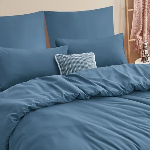 RUIKASI Bettwäsche 200x200 Blau 3teilig - Denim Blau Mikrofaser Bettwäsche-Sets Oeko-TEX… – Ansicht 4