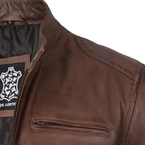 Image of fjackets Mens Leather Jacket - Real Lambskin Cafe Racer Jacket Stand Collar Moto Biker Zip Jacket For Men
