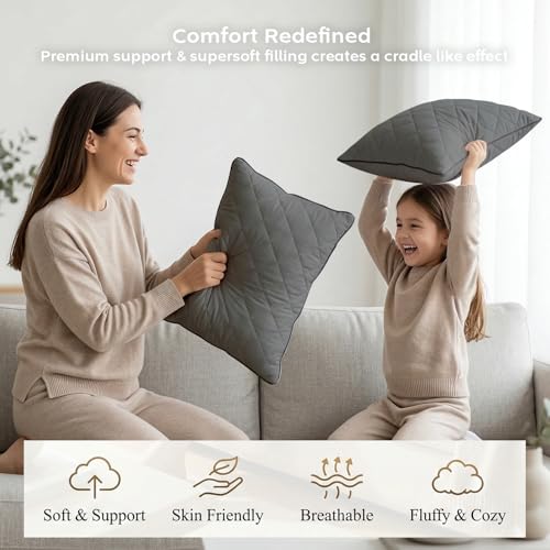 Image of AYKA Microfiber Cushion Filler Set of 3 (12x18 Inch) | Soft & Fluffy Sofa Cushions Inserts | Premium Polyester Fiber Throw Pillows for Sofa, Couch, Bed & Living Room Decor | Grey