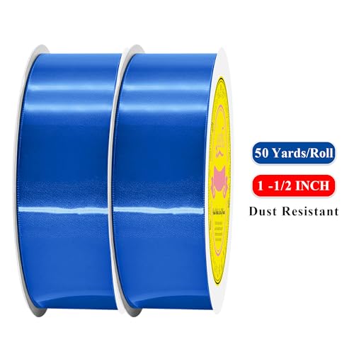 Image of 100 Yards Royal Blue Satin Ribbon Polyester Ribbon for Gift Wrapping Very Suitable for Weddings Party Hair Bow Invitation Decorations and More(1-1 /2 inch X 50Yards X 2 Roll)