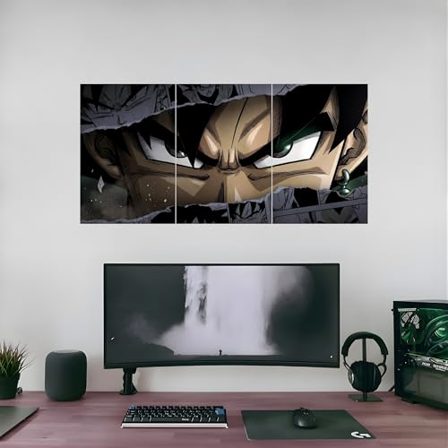 Image of Aniculture Dragon Ball Black Goku Split Poster Set of 3, A4 Size Each - Panoramic Anime Wall Art Collage - 300 GSM Ultra HD Print Quality - Self-Adhesive - 24 x12 Inches Large Decor