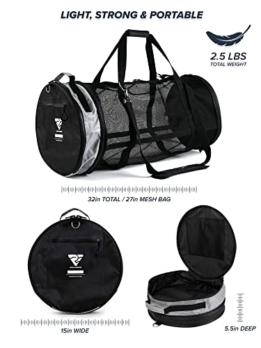 Rogue Endeavor Heavy Duty Mesh Dive Bag For Scuba Diving, Snorkeling, Swimming, Beach And Travel. Quick Rinse Design. Water-Proof Pocket, Collapsible, Marine-Grade Materials (Black) #TOP7