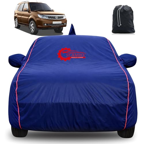 Image of 100% Waterproof Car Cover for Tata Safari 2005-2011 | All-Weather, Dustproof & UV Protection | Heavy-Duty 3-Layer Fabric | Custom Fit with Mirror & Antenna Pocket | Navy Blue