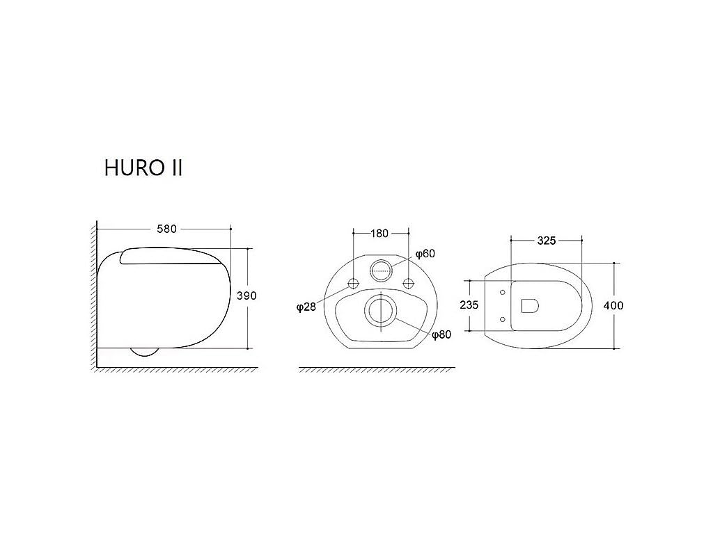 Venta-único - Pack de WC colgante de cerámica negro mate con soporte y placa de disparo - HURO II