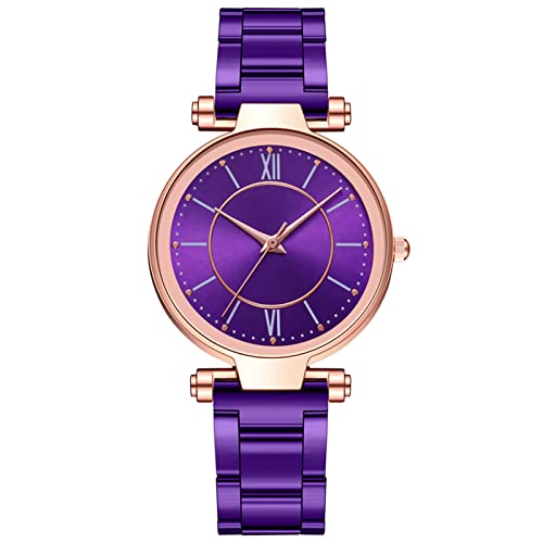 Montre analogique pour femme âgée avec bracelet, violet, taille unique
