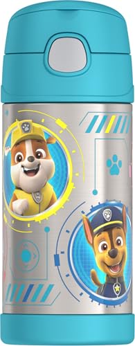THERMOS FUNTAINER Water Bottle with Straw - 12 Ounce - Kids Stainless Steel Vacuum Insulated Water Bottle with Lid Paw Patrol Blue