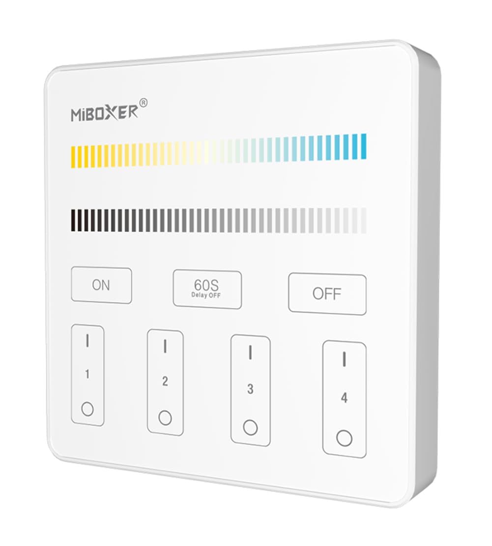 LGIDTECH B2 4-Zone Wall-Mounted Touch Screen Panel Controller,Powered by DC 3V 2*AAA Batteries(Excluded),Only Work with WW/CW Series LED Bulb,Downlight,Controller
