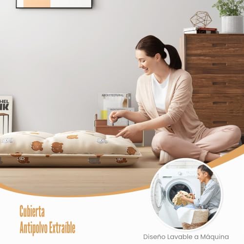 Miniatura 6 de Giantex Colchón De Suelo Futón Japonés, Alfombrilla De Tatami Plegable Y Portátil, Colchón Plegable Con Bolsa De Transporte Y Funda Extraíble Beige Oso, 140 X 200 Cm