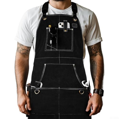 Delantal ignífugo de doble cara hecho de material polar resistente a la abrasión para electricistas, carpinteros y reparación de automóviles con protección contra manchas (negro)