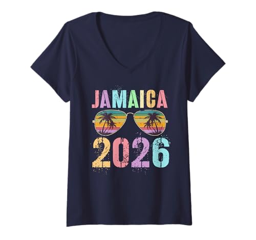 Women's Kids Jamaica 2026 Vacay Travel Vacation Matching Girls V-Neck T-Shirt