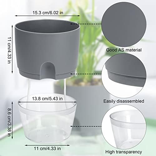 Johotone Self Watering Plant Pots Indoor Plastic Plant Pot Water Storage Modern Decorative Planter for Garden House Plants Flowers Grey 4 Pcs 6 * 7.1 Inch