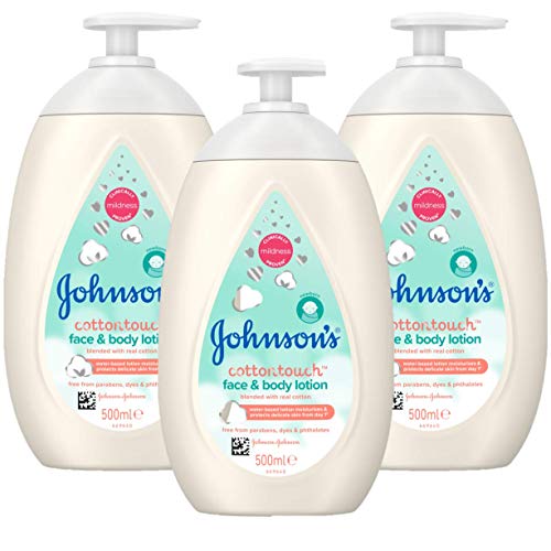 JOHNSON'S Baby Cottontouch Face & Body Lotion Multipack  Ultra-Light Moisture for Newborns  Blended with Real Cotton  pH Balanced for Sensitive Skin  3 x 500ml