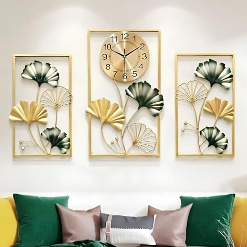 Image of Metal Wall Clock for Living Room Stylish Antique Big Wall Decor Clock Metal Unique Wall Clock for Home Decor (Set of 3)