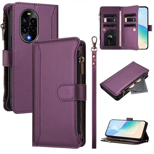 Rfvzubemok Compatible with Huawei Nova 13 Pro 5G,Compatible with Huawei Nova 13 Pro 5G Cover,Flip Kickstand Double Card Slots Zipper Wallet Case Purple