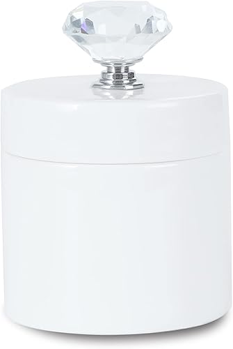 ONTUBE Organizador de hisopos de algodón de porcelana con tapa de cristal y fácil de limpiar, color blanco (tapa plateada, juego de 1) disponible en Yaxa Peru