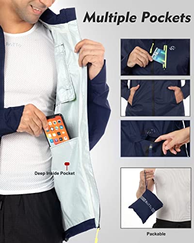 ROTTO Jaqueta de chuva masculina para ciclismo, impermeável, com capuz, embalável, leve, refletiva,