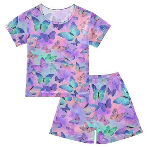 Pajama Sets Butterfly Pattern Short Sleeve Summer Sleepwear 2 Piece Pjs