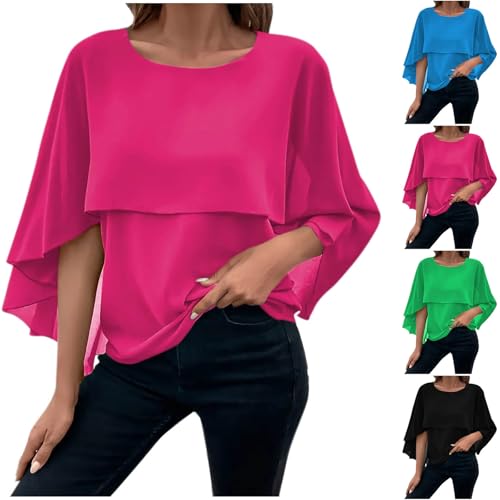 HGps8w Cape Shawls Top for Women Summer Lightweight Flowy Shirts Double-Layered Dressy Chiffon Poncho Blouse2