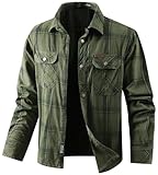 PADOLA Chemise à Carreaux Homme Surchemise Bucheron avec Poches Poitrine Boutonnée Chemises Manches Longues Cowboy Western Chemisette Vintage Cargo Chemise Veste Legere mi Saison (2 Vert, L)