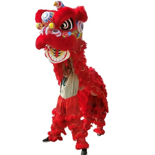 FENGSHUI-CAISHEN Lion Dance Set,Costume for Chinese New Year Decoration,Wu Shi, Party Carnival,Chinese Decor & Gifts (Red)