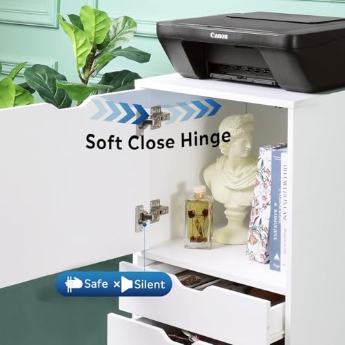 Image of DEVAISE Wood File Drawers, Mobile Office Cabinet with 5 Drawer and 1 Door, Rolling Filing Drawer for Home Office, White