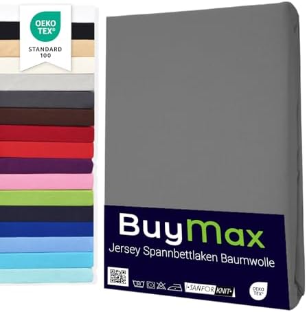 Buymax® Fitted Sheet, 100% Cotton Jersey, for Mattresses Up to 25 cm High, 180 x 200 cm, Anthracite-Grey - View 4