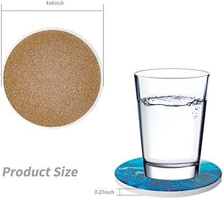 Ceramic Coasters set of 6, Round Ceramic Coasters with Holder Absorbent Ceramic Stone Coaster Cup Pad Cork Base, Accessories for Home Bar Living Room Kitchen Decor