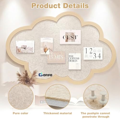 Image of Cute Cloud Felt Bulletin Board for Wall, Self-Adhesive Pin Board with 30 Pushpins, Message Display Board for Notes Photos Office Home Decor (Beige)