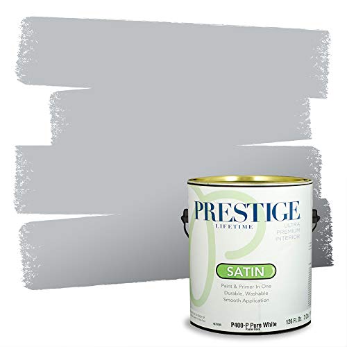 PRESTIGE Paints Interior Paint and Primer In One, 1-Gallon, Satin, Comparable Match of Sherwin Williams* Lazy Gray*