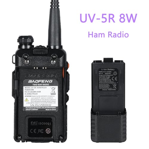 Image of Baofeng UV-5R 8W Dual Band Two Way Radio Handheld Ham Radios Walkie Talkies | BAOFENG UV 5R Radio Long Range, Rechargeable, Flashlight, for Hiking Camping Hunting Skiing Trip Black 3800mAh Battery 6 Pack