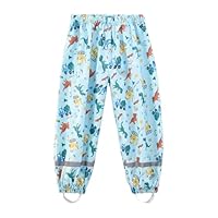 Dioshark Rain Pants Boys Waterproof Overtrousers Blue Kids Mud Proof Trousers with Reflective Strip Lightweight Quick Dry Breathable Portable School Dinosaur Overpants for Children Age 3-4 Years