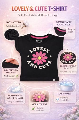 Image of BODYCARE Infant Baby Girls Cotton T-Shirt Round Neck Half Sleeves Ultra Soft Breathable Fabric Regular Fit Casual Tee Summer Wear Top for Kids