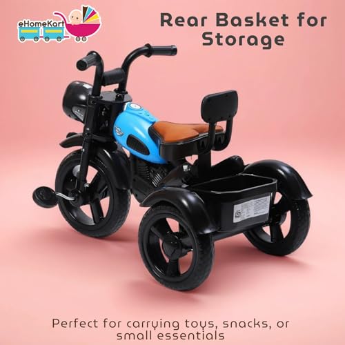 Image of eHomeKart Himalayan Kids Tricycle - Front Headlight, Musical - 1 Year to 5 Years - Trike for Indoor and Outdoor - Up to 30 Kgs - Made in India, Black