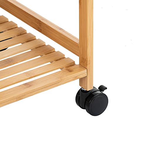 4 Tier Bamboo Dining Cart With Wheels, Portable Kitchen Storage Cart Home Bar & Serving Carts With Shelves, Wine Rack, Fruit Baskets, For Kitchen, Party, Dining Room And Living Room #TOP7