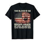 Vintage American Flag Handprint Biden Blood On His Hands T-Shirt