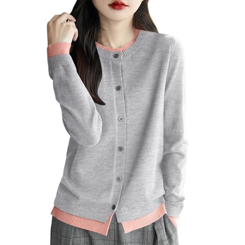 Cardigan en tricot femme col rond vêtement automne léger mode casual