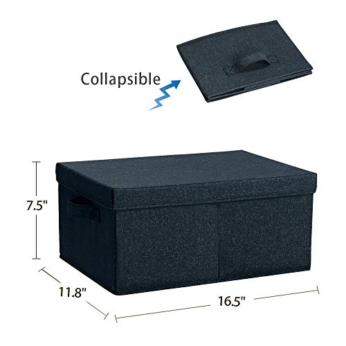 Hoonex Linen Foldable Storage Bins With Lids, 2 Pack, Storage Boxes With Carrying Handles And Study Heavy Cardboard, 16.5" L X 11.8" W X 7.5" H For Toy, Shoes, Books, Clothes, Nursery, Dark Grey #TOP4