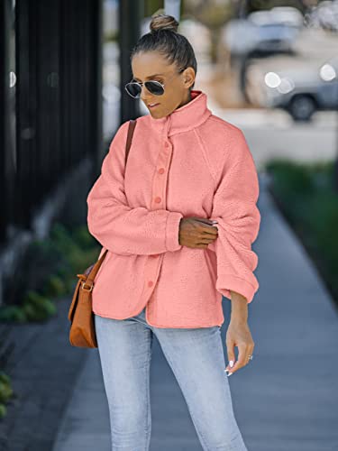 Merokeety Women's Button Fleece Jacket 2022 Fall Winter Casual Fuzzy Sherpa Shacket Coat With Pockets Pink M #TOP1