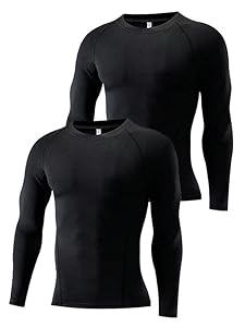 Paquete de 2 camisas de compresión de manga larga para hombres, capa base de entrenamiento, camisetas atléticas de gimnasio de secado rápido para correr, Negro, M