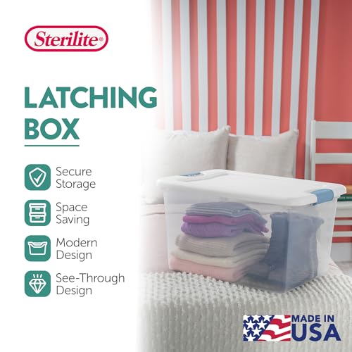 Image of Sterilite 18-Pack Latching Box, Under Bed Storage Bins with Lids, Clear Plastic, 64 Quart - Heavy-Duty Organizing Containers for Closet, Bathroom, and Office