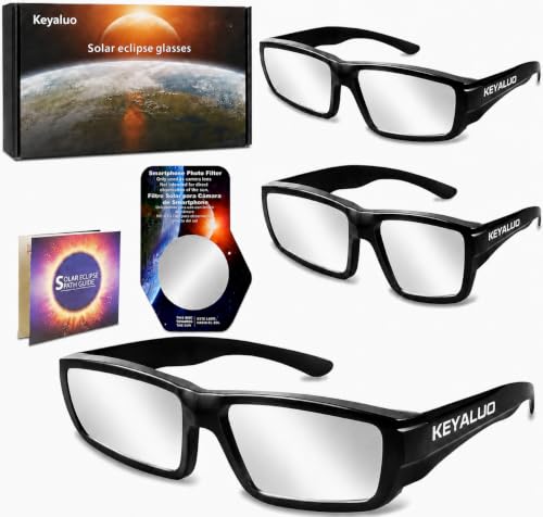 Keyaluo Solar Eclipse Glasses AAS Approved 2026 - ISO 12312-2:2015(E) & CE Certified, 3 Pack Durable Plastic Eclipse Glasses for Direct Sun Viewing